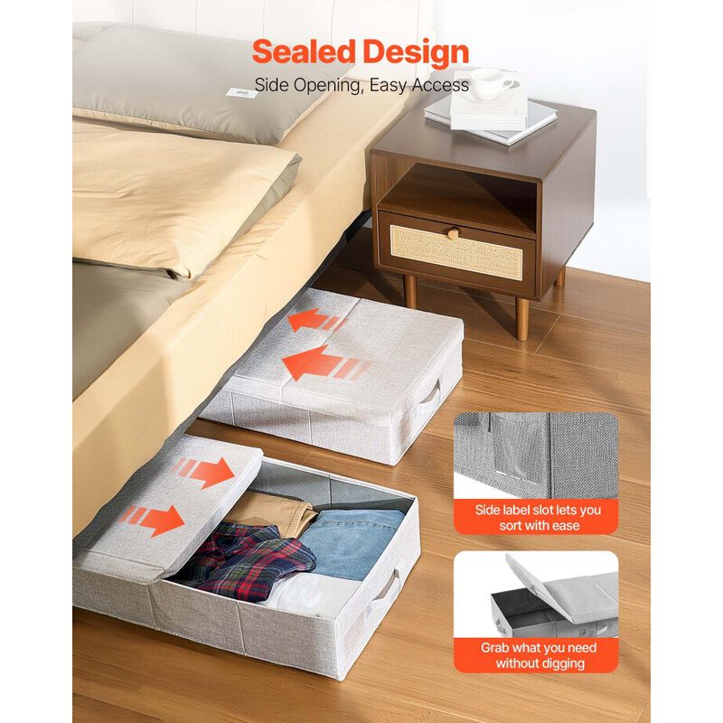 Under Bed Storage Containers with Clear Lids, 2 Pack, Clothes and Shoe Organizer-Grey image number 4