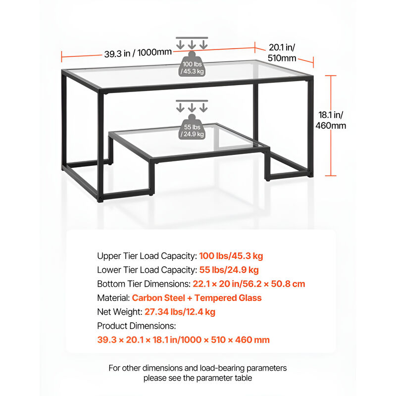 Modern Glass Coffee Table with Open Storage and Metal Frame image number 2
