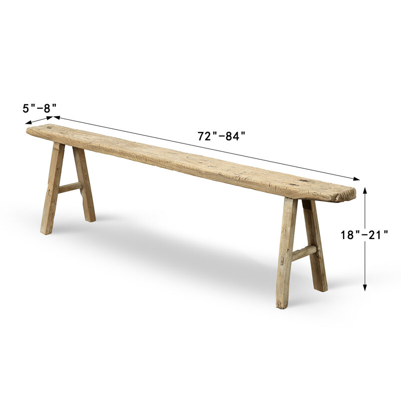 Vintage Solid Wood Entryway Bench in Natural Wood image number 2