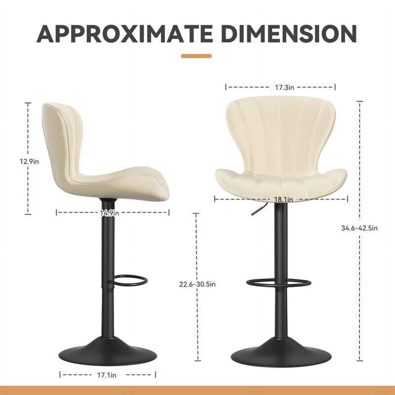 Modern Fabric Swivel Bar Stools Set of 2, Steady Adjustable Counter Height Stools with Back and Footrest, 360&deg; Kitchen Island Chairs for Kitchen Counter, Home Bar image number 4