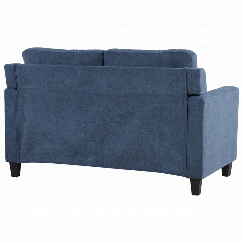 Royi Loveseat, Track Armrest, 58 Inch, Blue Fabric w Tufted Backrest