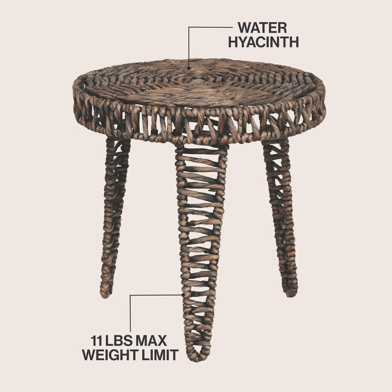 Amara Coastal Bohemian Handwoven Water Hyacinth Round Tripod End Table image number 2