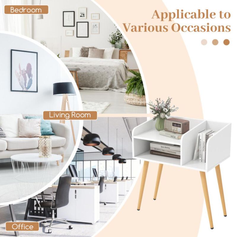 Hivvago Mid Century Modern Nightstand  with Open Shelves