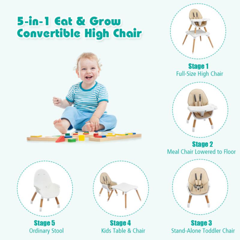 Hivvago 5-in-1 Baby Wooden Convertible High Chair image number 3