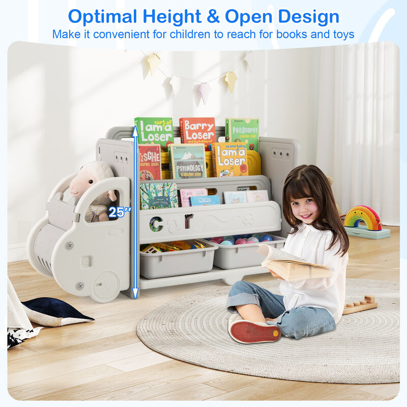 Car Themed Toy Storage Bookshelf and Organizer for Kids Room-Beige image number 7