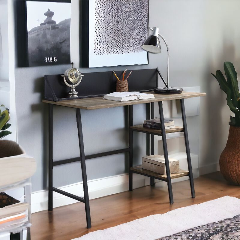 GOODSILO Modern Rustic Oak Writing Desk with Smart Storage Shelf and Tech Holder for Efficient Home Office Workspaces image number 4