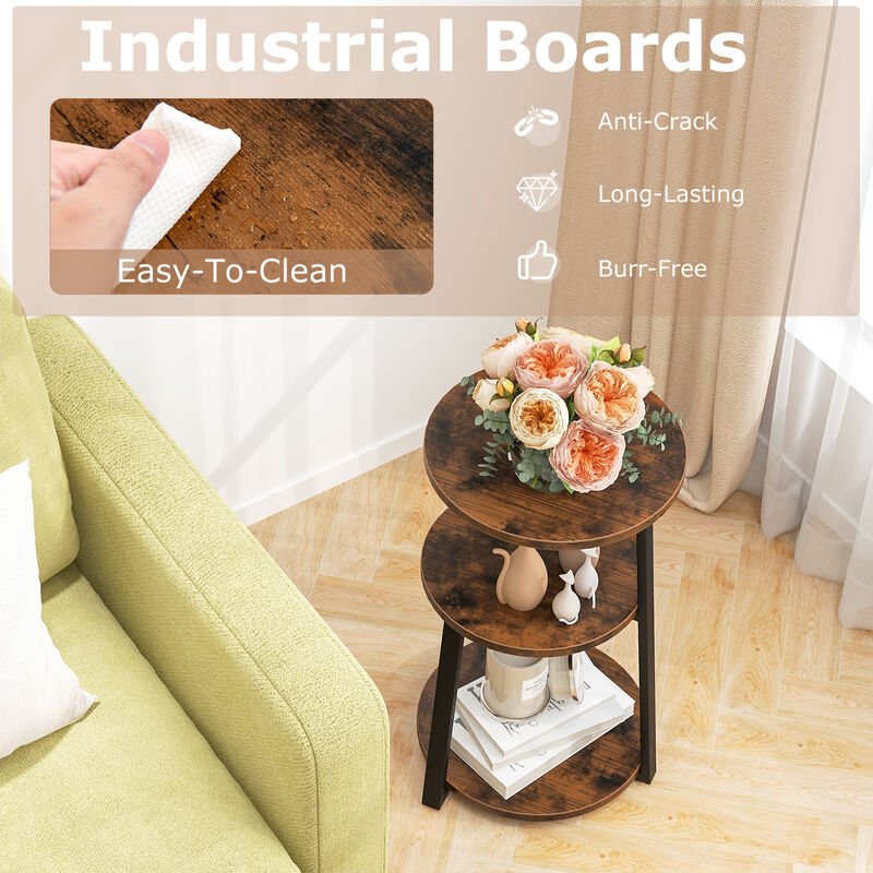 3-Tier Accent Round Side Table with Metal Frame