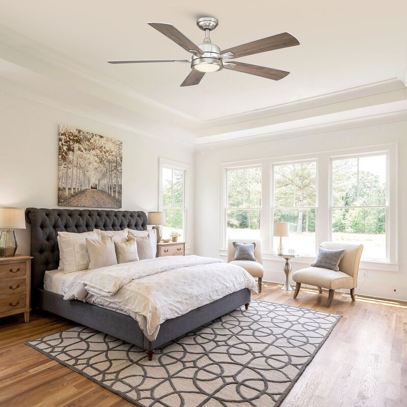 52 in. Integrated LED Brushed Nickel Reversible Blades Ceiling Fan with Light and Remote