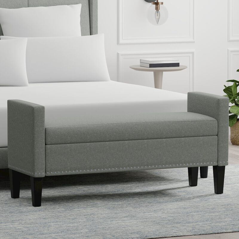 Rize Home 51.25 Storage Bench with Nailhead Trim - Stone (Light Gray) image number 4