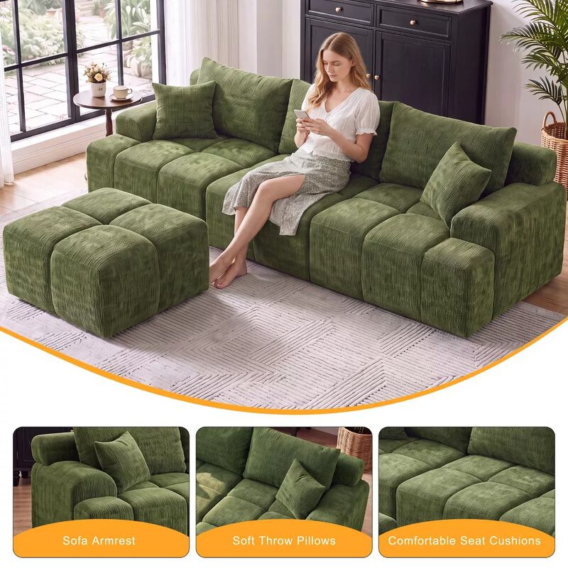 Vipbear 122" L Shaped Modular Sectional Sofa with Ottoman Oversized Deep Seat Comfy Chenille Fabric image number 8