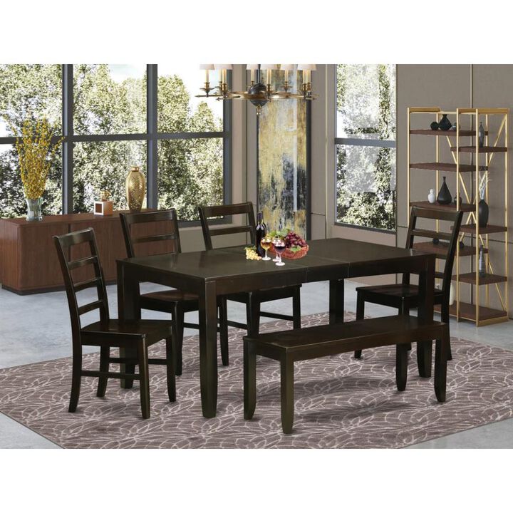 6 Pc Dining room set with bench-Table with Leaf and 4 Dining Chairs plus Bench
