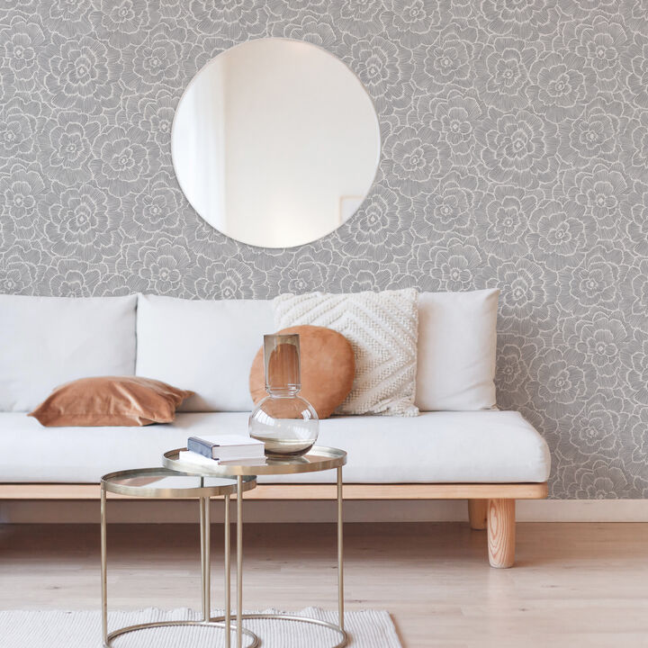 Periwinkle Grey Textured Floral Wallpaper