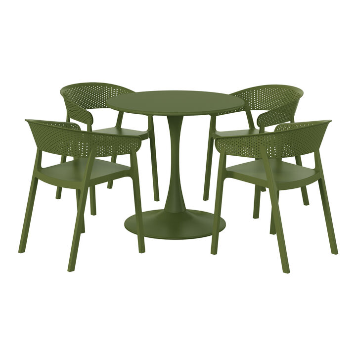 WestinTrends 5-Piece Indoor Outdoor Metal Patio Dining Table Set With Stackable Patio Chairs