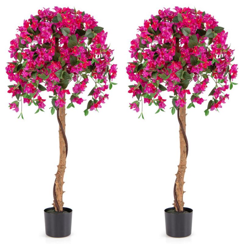 Hivvago Set of 2 4.5 Feet Artificial Azalea Tree with Cement Pot