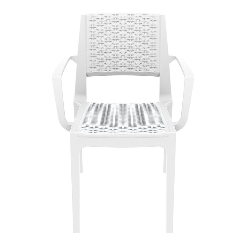 32" White Outdoor Patio Wickerlook Dining Arm Chair