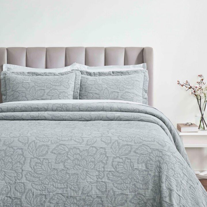 3-Piece Cotton Matelasse Bedspread Set with Floral Design