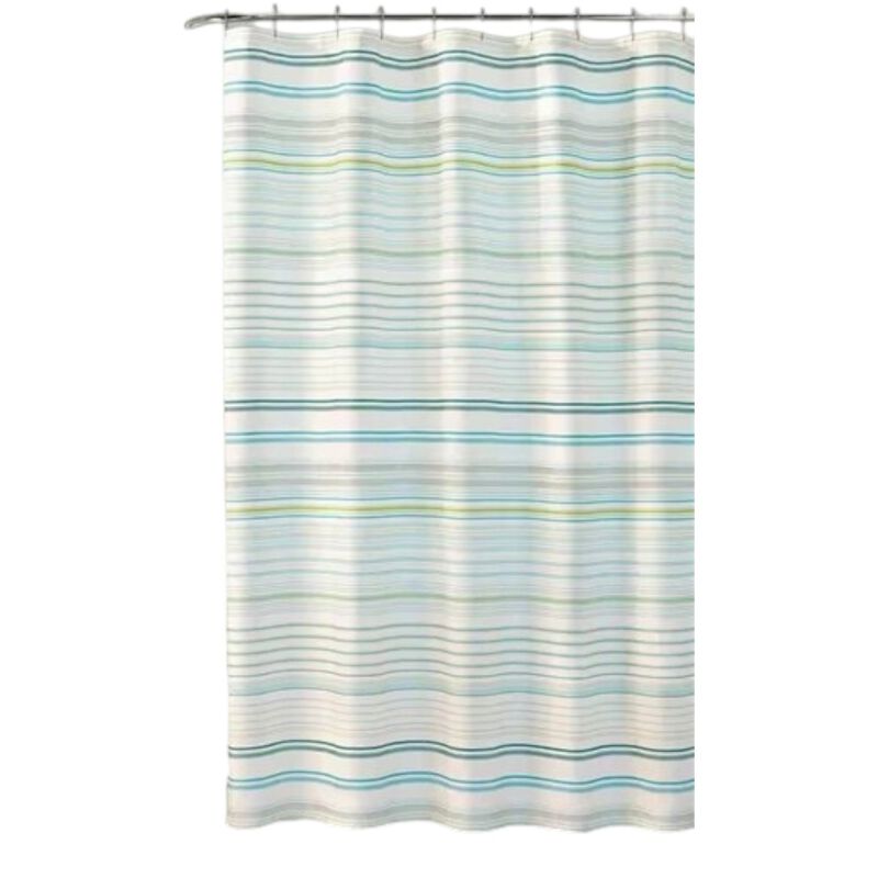 Hivvago 72-inch Sea Breeze Blue Green White Cabana Stripe Cotton Shower Curtain