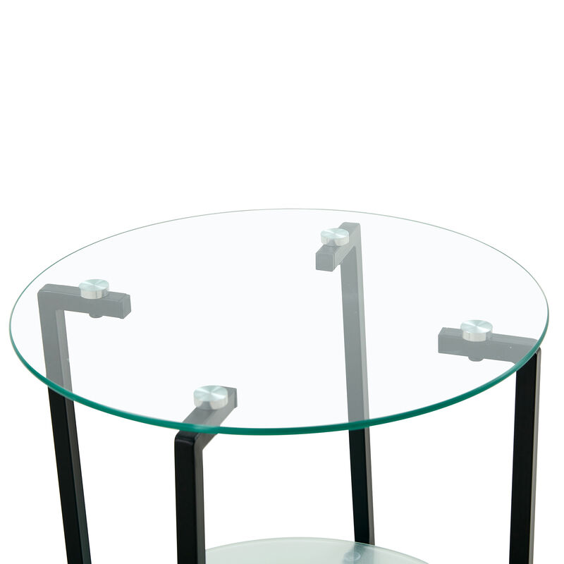 Hivvago 2 Layer Tempered Glass Round  End Table for Home and Office