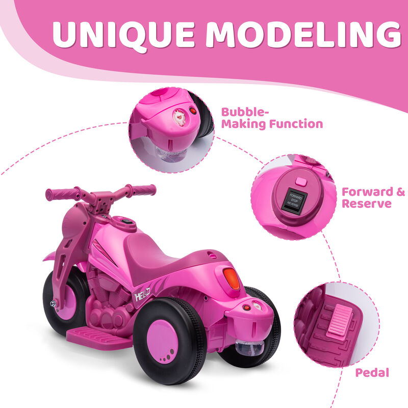 BreeBe Ride On Motorcycle, 6V Ride on Bubble Car, 3 Wheeled Electric Motorcycle for Kids w/ LED Headlight, Music image number 5