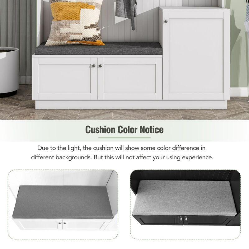 Merax Modern Elegant Hall Tree with Storage Shoe Cabinet, Bench with Cushion | Coat Rack Hooks, Entryway Organizer