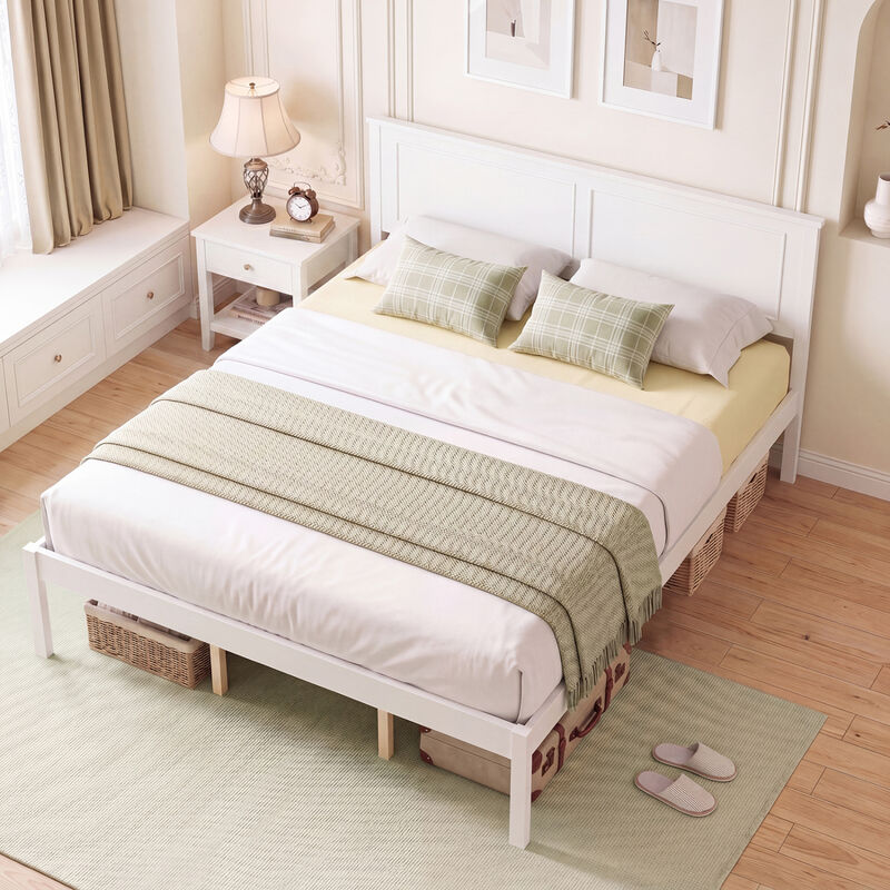 Farmhouse Wood Bed Frame with Headboard and Platform Design for Bedroom-White image number 4