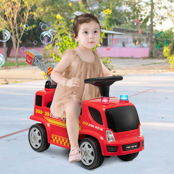 Push Ride On Fire Truck for Kids with Bubble Maker Ladder and Headlights-Red