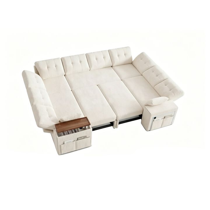 Vipbear 112" U-Shaped 8-Seat Modular Chenille Sectional Sleeper Sofa, Pull Out Bed Reclining Couch