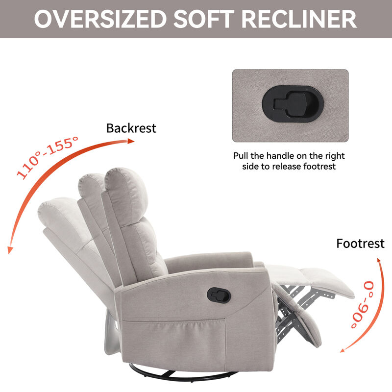 GOODSILO Manual Recliner Chair with Swivel and Rocking Function for Comfortable Living Room Seating image number 6