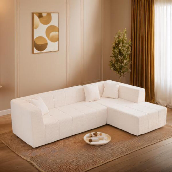 L-Shaped Modular Sectional Sofa, Deep Seat Tufted Floor Couch with Chaise for Living Room