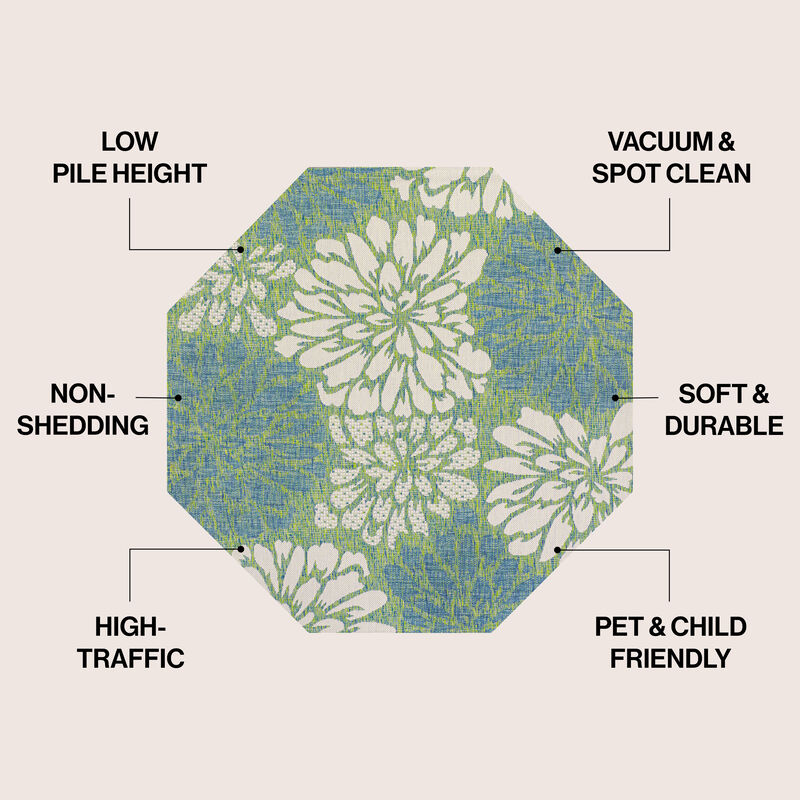 Zinnia Modern Floral Textured Weave Octagon Indoor/Outdoor Area Rug