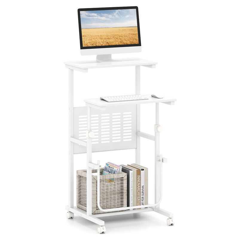 Height Adjustable Mobile Desk with Sit & Stand Modes for Computer Use