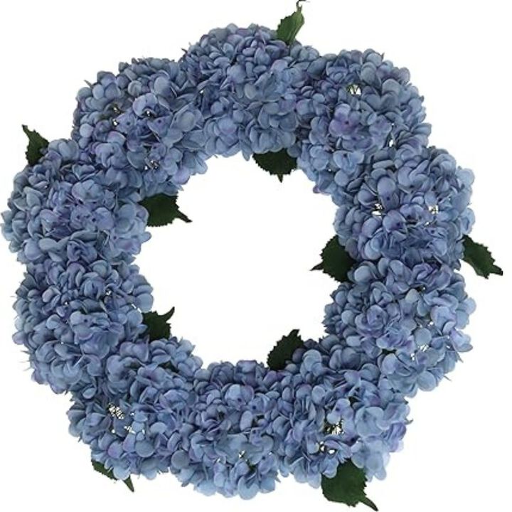 24" Blue Hydrangea Wreath - Stunning Artificial Floral Decor for Front Door, Vibrant & Lifelike Blooms for All Seasons & Celebrations