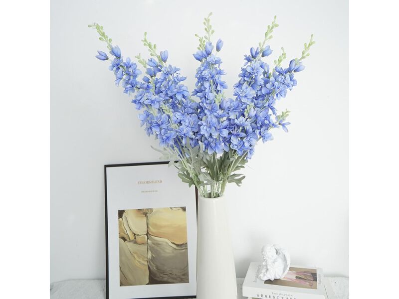 8 Piece Blue Artificial Delphinium Flower Stems Long Stem Outdoor Vase Filler image number 1