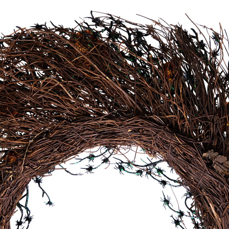 Black and Orange Skulls and Spiders Halloween Twig Wreath  22-Inch  Unlit image number 6