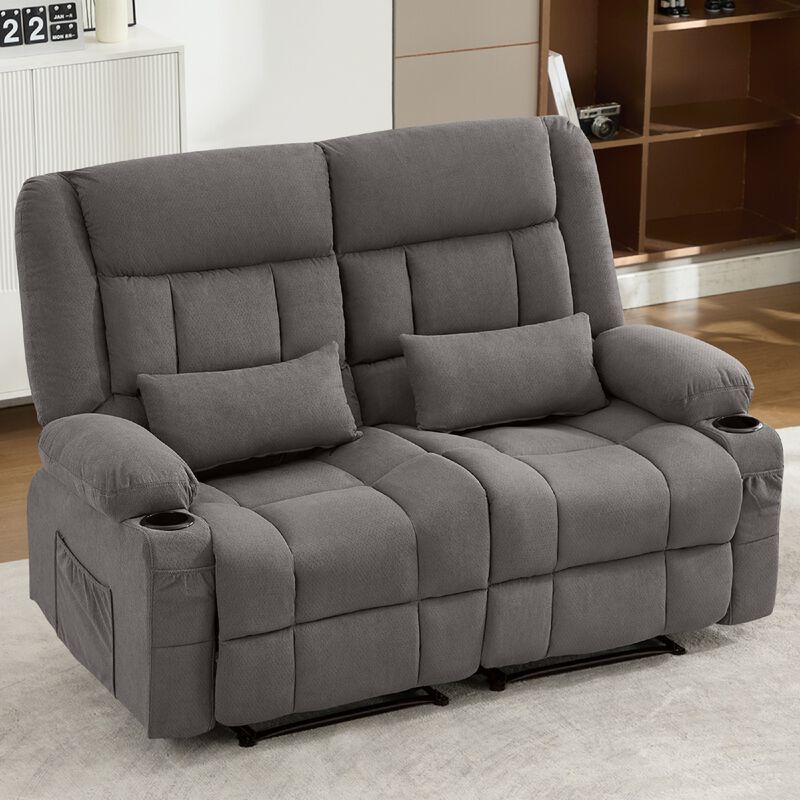 61.81 in. Wide Pillow Top Arm Fabric Rectangle Reclining Sofa with Cupholders