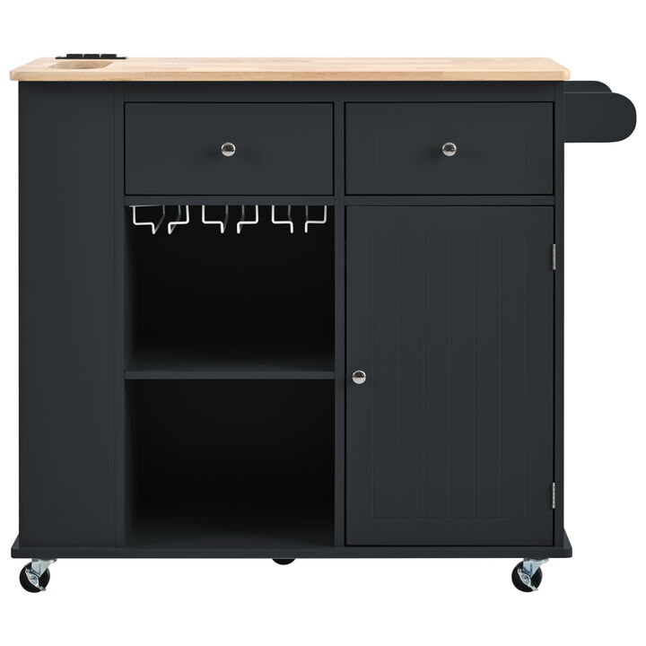 ELEMENT ACE Mobile Kitchen Island Cart with Drop Leaf Extension, Power Outlet, Adjustable Shelving, and Locking Wheels
