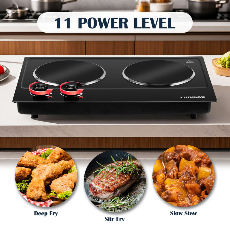Cusimax 1800W Infrared Ceramic Electric Hot Plate for Cooking, Portable Countertop Burner Glass Heating Plate with 2 Knob Control image number 5
