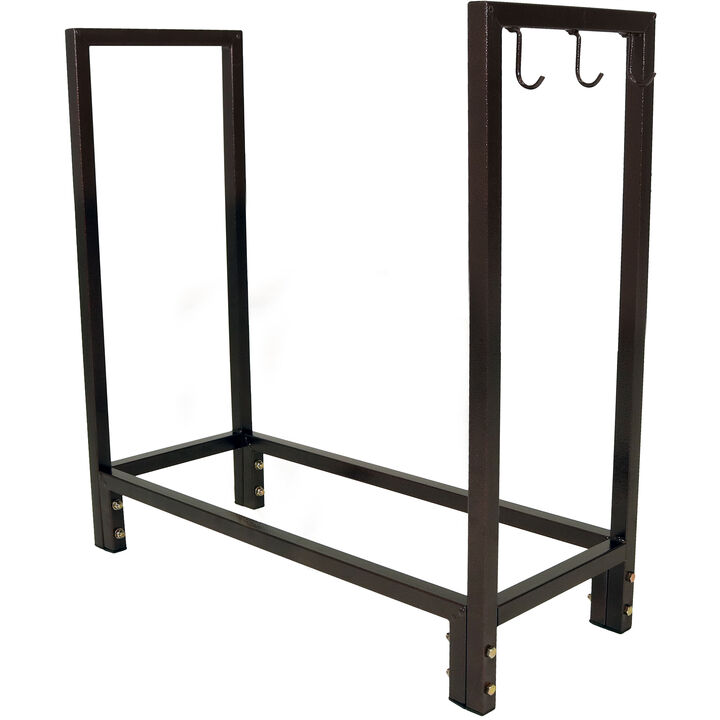 Sunnydaze 30 in Steel Firewood Log Rack with Fireplace Tool Hooks