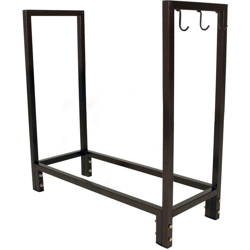 Sunnydaze 30 in Steel Firewood Log Rack with Fireplace Tool Hooks