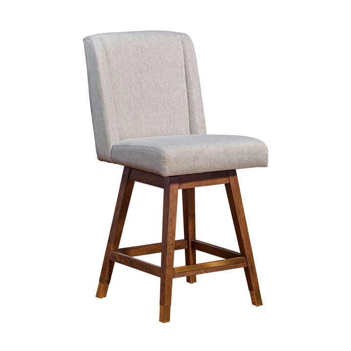 Stancoste Swivel Stool in Grey Oak Wood Finish with Mocha Fabric