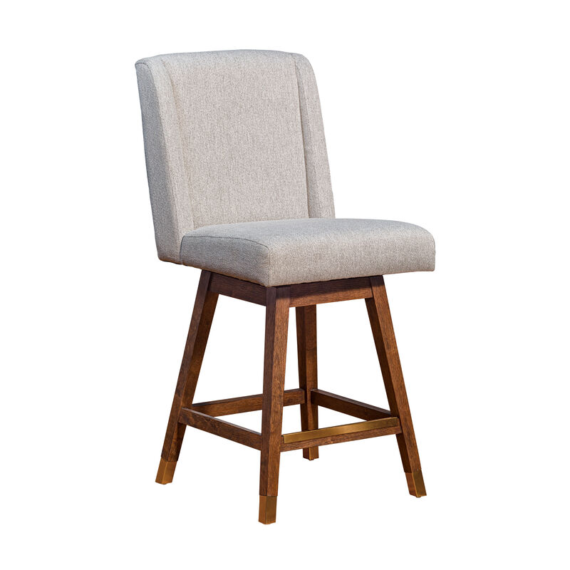Stancoste Swivel Stool in Grey Oak Wood Finish with Mocha Fabric