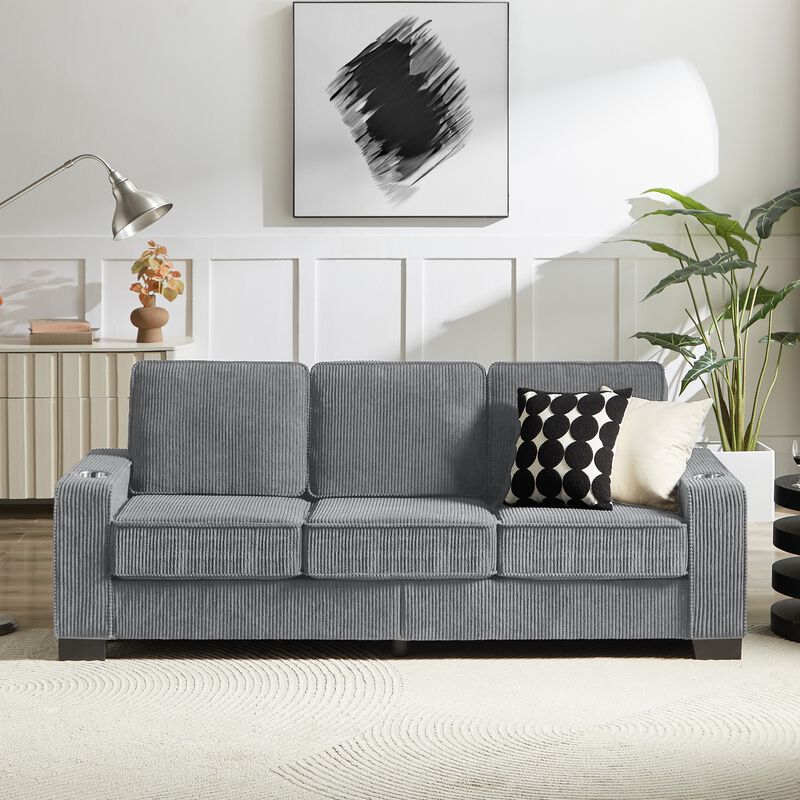 Corm 83.86" Corduroy 3 Seat Modern Sofa image number 1