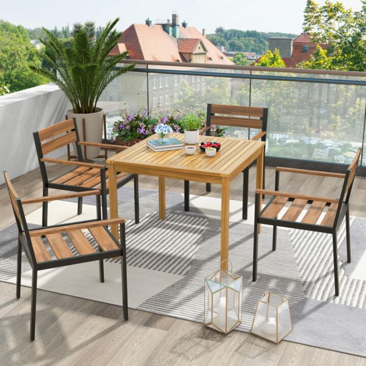 Hivvago Square Acacia Wood Outdoor Dining Table with Umbrella Hole