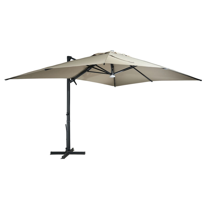 MONDAWE 13ft Square Solar LED Cantilever Patio Umbrella with Bluetooth Light for Outdoor Shade