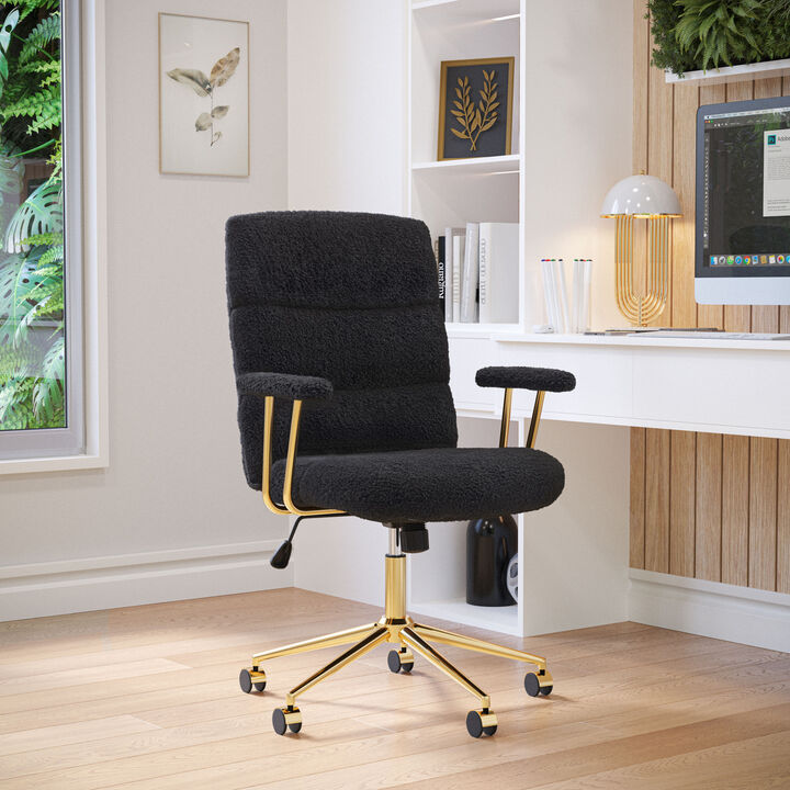 GOODSILO Modern Boucle Fabric Office Chair with Adjustable Height and Padded Armrests