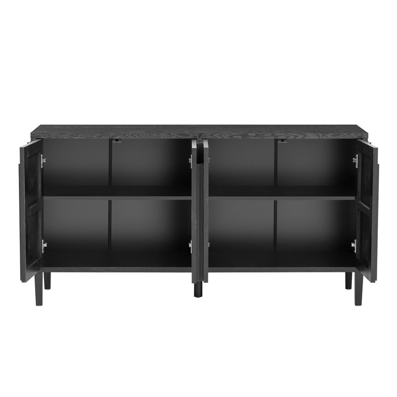 Clihome 59.8" Modern Farmhouse Linear Design Sideboard, 4-Door Ash Veneer Storage Cabinet with Hidden Handles