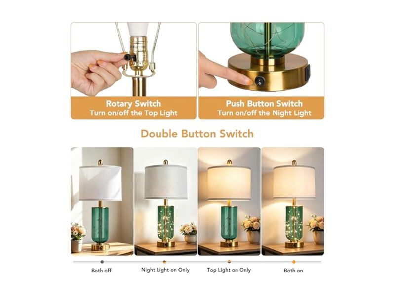 Modern Glass Table Lamps Set Of 2 For Living Room Bedroom Nightstand image number 2