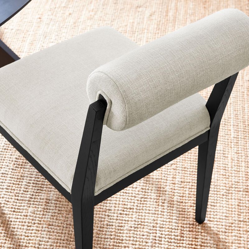 Modway Kai Upholstered Dining Chair with Wood Legs in Linen Black - Modern Dining Room Chair with Fabric Rolled Backrest and Seat - Wood Fabric Side Chair for Dining Room, Kitchen image number 4