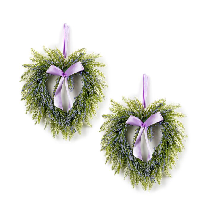 Set of 2 Lavender Twig Heart Wreaths for Rustic Farmhouse Décor & Romantic Wall Accents
