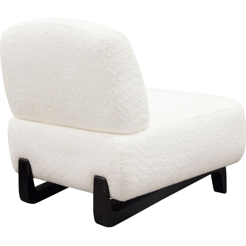 Ikka 30 Inch Padded Armless Chair, Crisp White Faux Sheepskin Upholstery